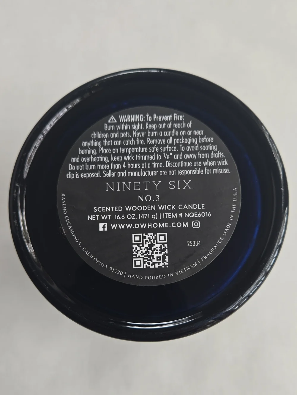 Ninety Six No. 03 Deep Blue Glass Scented Candle Wooden Wick 16.6 oz NWOT